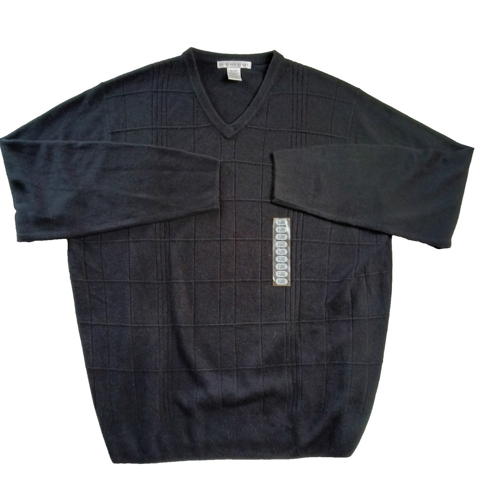 NWT Geoffrey Beene Mens VNeck Black Textured Pattern Pull Over Sweater - XL